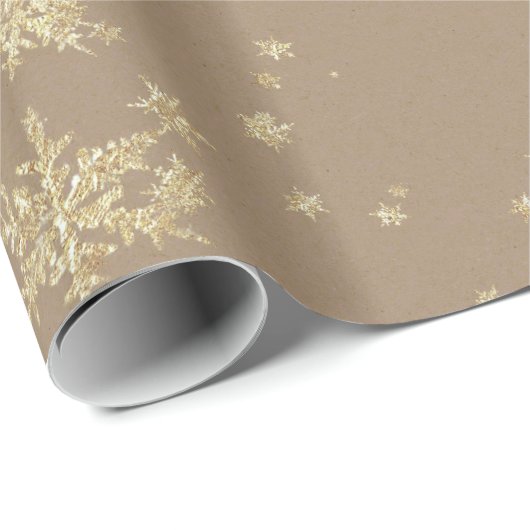 Rustikale Kraft-Gold-Schneeflocken Geschenkpapier (Rolleneckpunkt)
