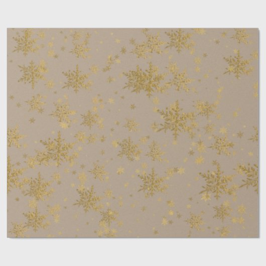 Rustikale Kraft-Gold-Schneeflocken Geschenkpapier (Flach)