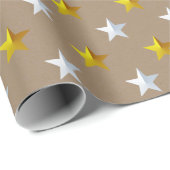 Rustikale Kraft Gold Silver Stars Geschenkpapier (Rolleneckpunkt)