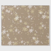 Rustikale Kraft Gold & Weiße Schneeflocken Geschenkpapier (Flach)
