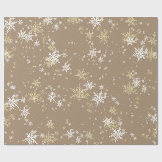 Rustikale Kraft Gold & Weiße Schneeflocken Geschenkpapier (Flach)