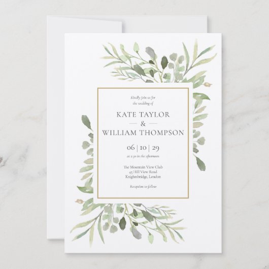 Rustikale Kraft Greenery Blätter Wedding Einladung (Vorderseite)