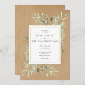 Rustikale Kraft Greenery Wasserfarben Blätter Hoch Einladung (Vorne/Hinten)