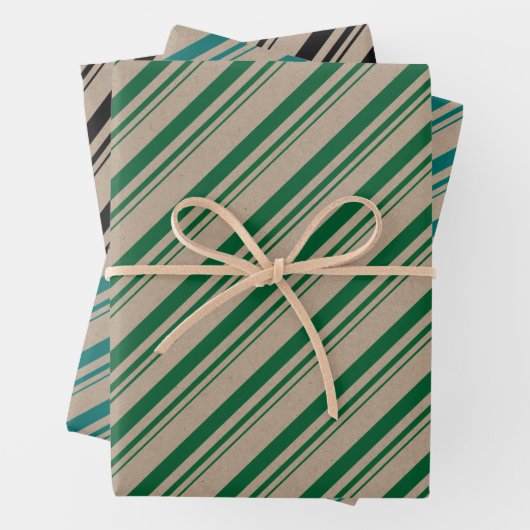 Rustikale Kraft Grüne Aquamarine schwarze Sandstre Geschenkpapier Set (Beispiel)