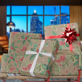 Rustikale Kraft Grüne Holly Berries & Spruce Branc Geschenkpapier