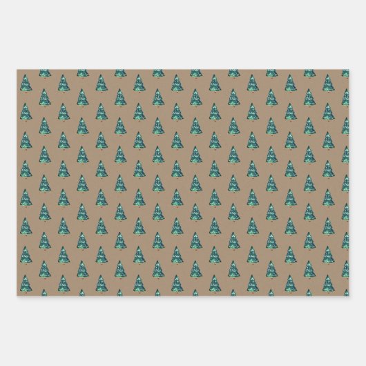 Rustikale Kraft Grüne Weihnachtsbäume mit Licht Geschenkpapier Set (Vorderseite 3)