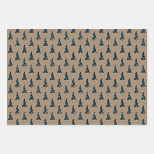 Rustikale Kraft Grüne Weihnachtsbäume mit Licht Geschenkpapier Set (Vorderseite)