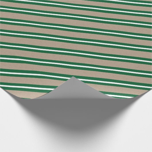 Rustikale Kraft Grüner Streifen Urlaub Geschenkpapier (Ecke)