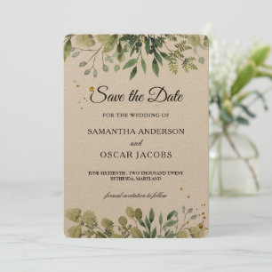 Rustikale Kraft Grüntöne Aquarell Save The Date