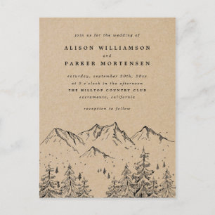 Rustikale Kraft-Hand-gezeichnet Berge & Bäume Hoch Einladungspostkarte