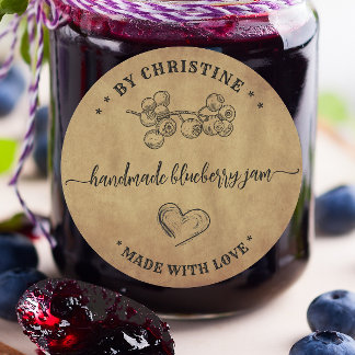 Rustikale Kraft Handgemacht mit Liebe Blaubeermarm Runder Aufkleber