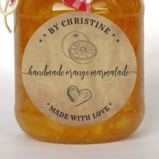 Rustikale Kraft Handgemacht mit Liebe Orangenmarme Runder Aufkleber