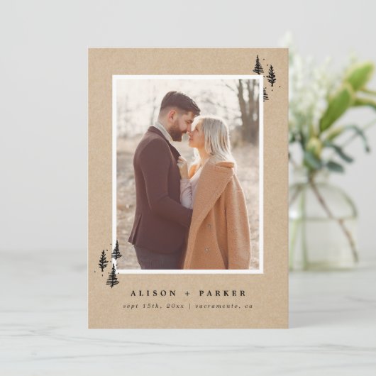 Rustikale Kraft handgezeichnet Berge Pinienbäume F Save The Date (Stehend Vorderseite)