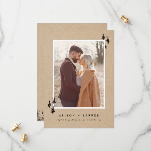 Rustikale Kraft handgezeichnet Berge Pinienbäume F Save The Date (Vorderseite/Rückseite Beispiel)