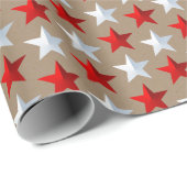 Rustikale Kraft hellrote weiße Stars Geschenkpapier (Rolleneckpunkt)