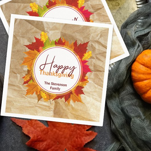 Rustikale Kraft Herbst-Ahornblatt-Familien-Ernteda Serviette