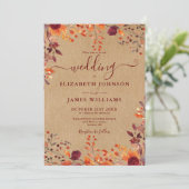 Rustikale Kraft-Herbst-Rustikale Blätter Hochzeit Einladung (Stehend Vorderseite)