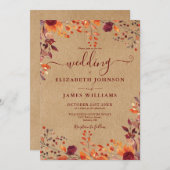 Rustikale Kraft-Herbst-Rustikale Blätter Hochzeit Einladung (Vorne/Hinten)