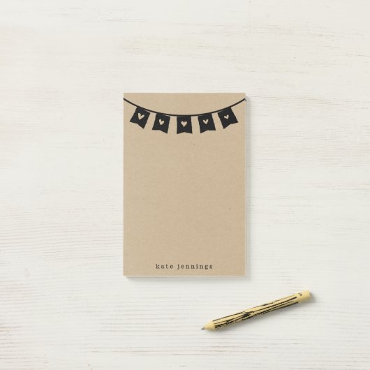 Rustikale Kraft-Herzwurf Post-it Klebezettel (Auf Schreibtisch)