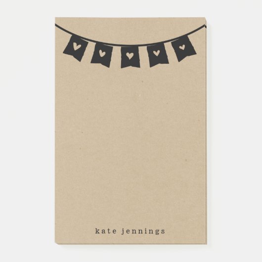 Rustikale Kraft-Herzwurf Post-it Klebezettel (Vorderseite)