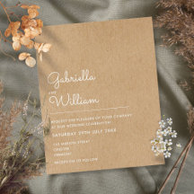 Rustikale Kraft-Hochzeitseinladung im minimalistis