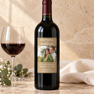 Rustikale Kraft-Hochzeitsmonogramm-Foto-Wein-Favor Rechteckiger Aufkleber
