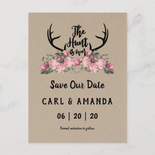 Rustikale Kraft-Jagd ist Save the Date vorbei Ankündigungspostkarte (Vorderseite)