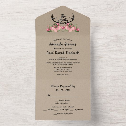 Rustikale Kraft-Jagd ist über Hochzeit All In One Einladung (Innen Boden)