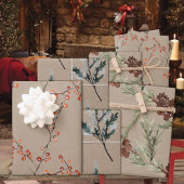 Rustikale Kraft Juniper Pine Cones Ilex Berries Geschenkpapier Set