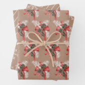 Rustikale Kraft-Kiefernzapfen, Schneeflocken und S Geschenkpapier Set (Beispiel)