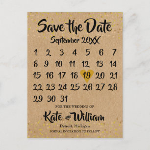 Rustikale Kraft-Liebesherz-Kalender-Save-the-Date Ankündigungspostkarte