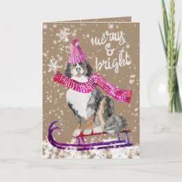 Rustikale Kraft Merry & Bright Dog Out Snow Rodelb Feiertagskarte