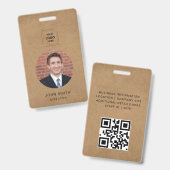 Rustikale Kraft-Minimal-QR-Mitarbeiteridentität Ausweis (Vorder- & Rückseite)