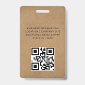 Rustikale Kraft-Minimal-QR-Mitarbeiteridentität Ausweis (Rückseite)
