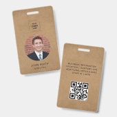 Rustikale Kraft-Minimal-QR-Mitarbeiteridentität Ausweis (Vorder- & Rückseite)