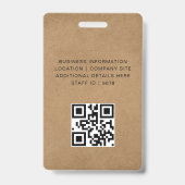 Rustikale Kraft-Minimal-QR-Mitarbeiteridentität Ausweis (Rückseite)