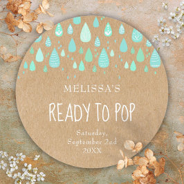 Rustikale Kraft-Mint-Grüne Regentropfen Bereit zum Runder Aufkleber