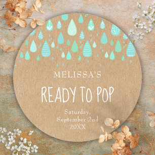 Rustikale Kraft-Mint-Grüne Regentropfen Bereit zum Runder Aufkleber