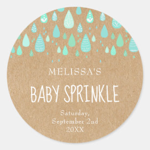 Rustikale Kraft-Mintgrüne-Regentropfen-Baby-Sprink Runder Aufkleber
