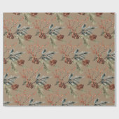 Rustikale Kraft Mixed Spruce Pine Cones Red Berrie Geschenkpapier (Flach)