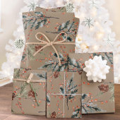 Rustikale Kraft Mixed Spruce Pine Cones Red Berrie Geschenkpapier Set