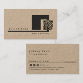 Rustikale Kraft Moderner Minimalistischer QR-Code Visitenkarte (Vorne/Hinten)