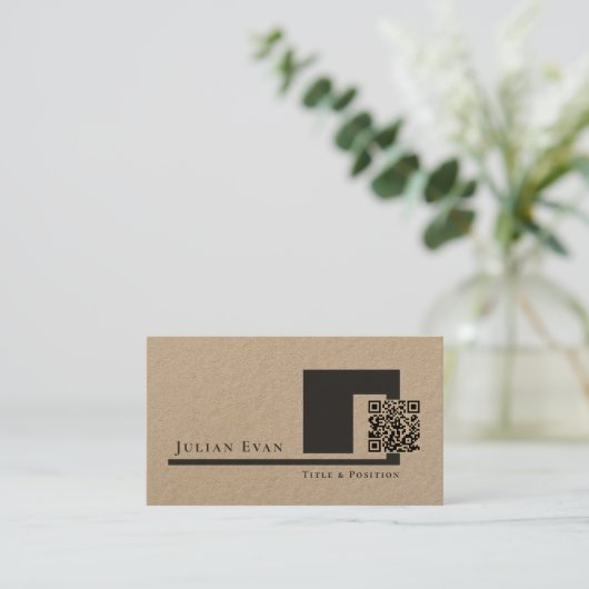 Rustikale Kraft Moderner Minimalistischer QR-Code Visitenkarte (Stehend Vorderseite)