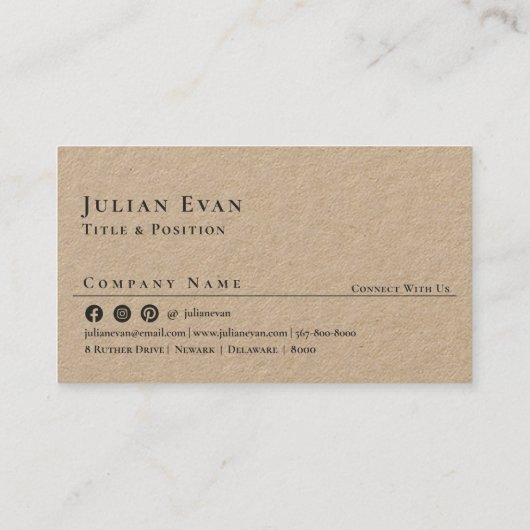 Rustikale Kraft Moderner Minimalistischer QR-Code Visitenkarte (Rückseite)