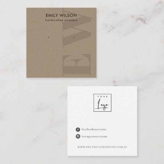 Rustikale Kraft-Monogramm-Stuhlvorführung Quadratische Visitenkarte (Vorne/Hinten)