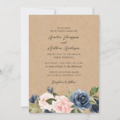 Rustikale Kraft Navy Blush Florale Hochzeit Einladung (Vorderseite)