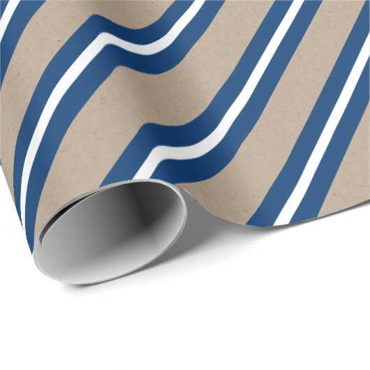 Rustikale Kraft Navy Weiße Strip Holiday Geschenkpapier (Rolleneckpunkt)