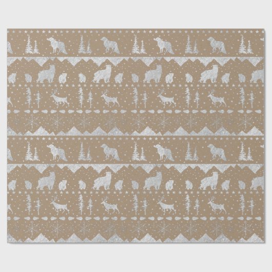 Rustikale Kraft Nordic Sweater Silver Winter Anima Geschenkpapier (Flach)