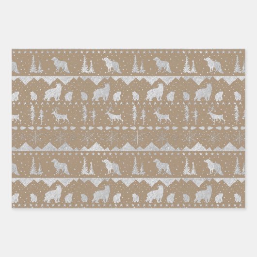 Rustikale Kraft Nordic Sweater Silver Winter Anima Geschenkpapier Set (Vorderseite 2)