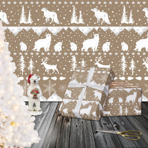 Rustikale Kraft Nordic Sweater White Winter Animal Geschenkpapier